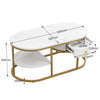 Marble Effects Coffee Table 2-Tier Chic Cocktail Accent Table w/ Storage Drawer