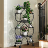 XXL Black Iron Metal Plant Stand 9-Potted Flower Holder with Wheels Display Rack