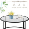 Round Coffee Table Tempered Glass Black Sofa Side Table Living Room Metal Frame