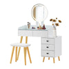 Dressing Table LED Round Mirror Vanity Glass Top Make up Desk Stool Cabinet Set