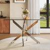 Modern Clear Tempered Glass Dining Table Cross Chrome Legs Kitchen Furniture