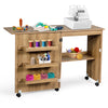 Folding Sewing Table 2 IN 1 Rolling Craft Table Home Office Desk Workstation