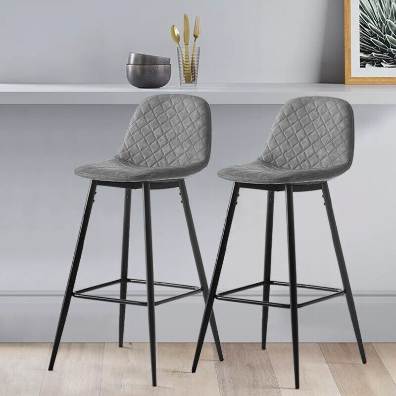 2X Bar Stools Fabric/Faux Leather Pub Chairs Breakfast Kitchen Metal Leg Modern