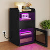 Bedside Cabinet with USB, LED & AC Outlet, Black Side Table with Drawer