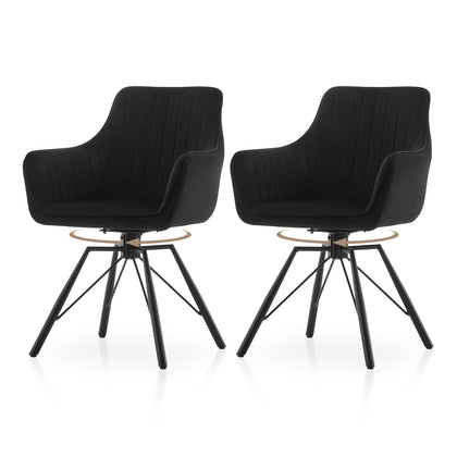 2x Black 360° Swivel Dining Chairs Velvet Padded Seat Dining Room Chair Modern