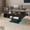 Square Coffee Table with LED Lights Cocktail Sofa Table for Living Room Black