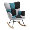 Ergonomic High Back Rocking Chair Linen Patchwork Rocker Armchair Recliner Seat