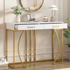 Modern White & Gold Console Table with 2 Drawers – 110cm MDF Metal Frame