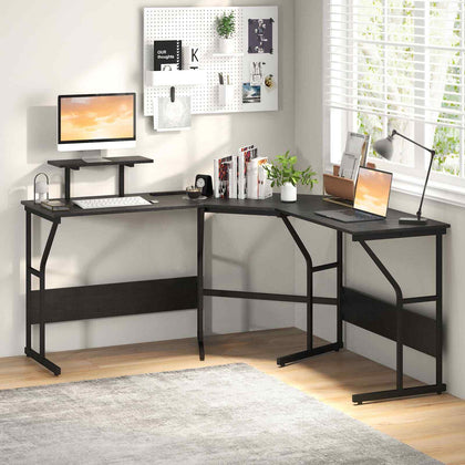 225cm Long 2-Person Corner Computer Workstation L-shaped Desk-Black