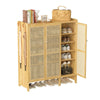 Bamboo Shoe Cabinet Storage Cupboard Footwear Stand Rack Rattan Doors Side Hooks