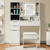 White Dressing VanityTable Makeup Desk LED Mirror Glass Top w/Drawer Divider