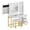 Dressing Table With LED Lights Sliding Storage & Stool Vanity Table Makeup Desk