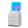 LED Light 3 Drawers Bedside Table High Gloss Cabinet Side End Table Living Room