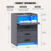 Bedside Table with Charging Station & Led Lights, Bedside Cabinet with 3 Drawers