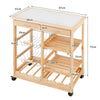 Mobile Serving Cart Rolling Wooden Kitchen Island Cart Tile Counter Top Natural