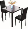 Small Space Dining Set 3Pcs Square Black Glass Dining Table+ 2 Dining Chairs Set