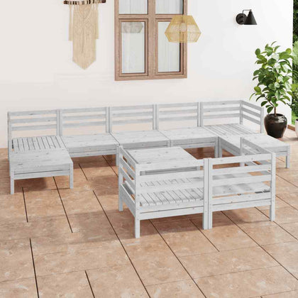 10 Piece Garden Lounge Set White Solid Wood Pine vidaXL