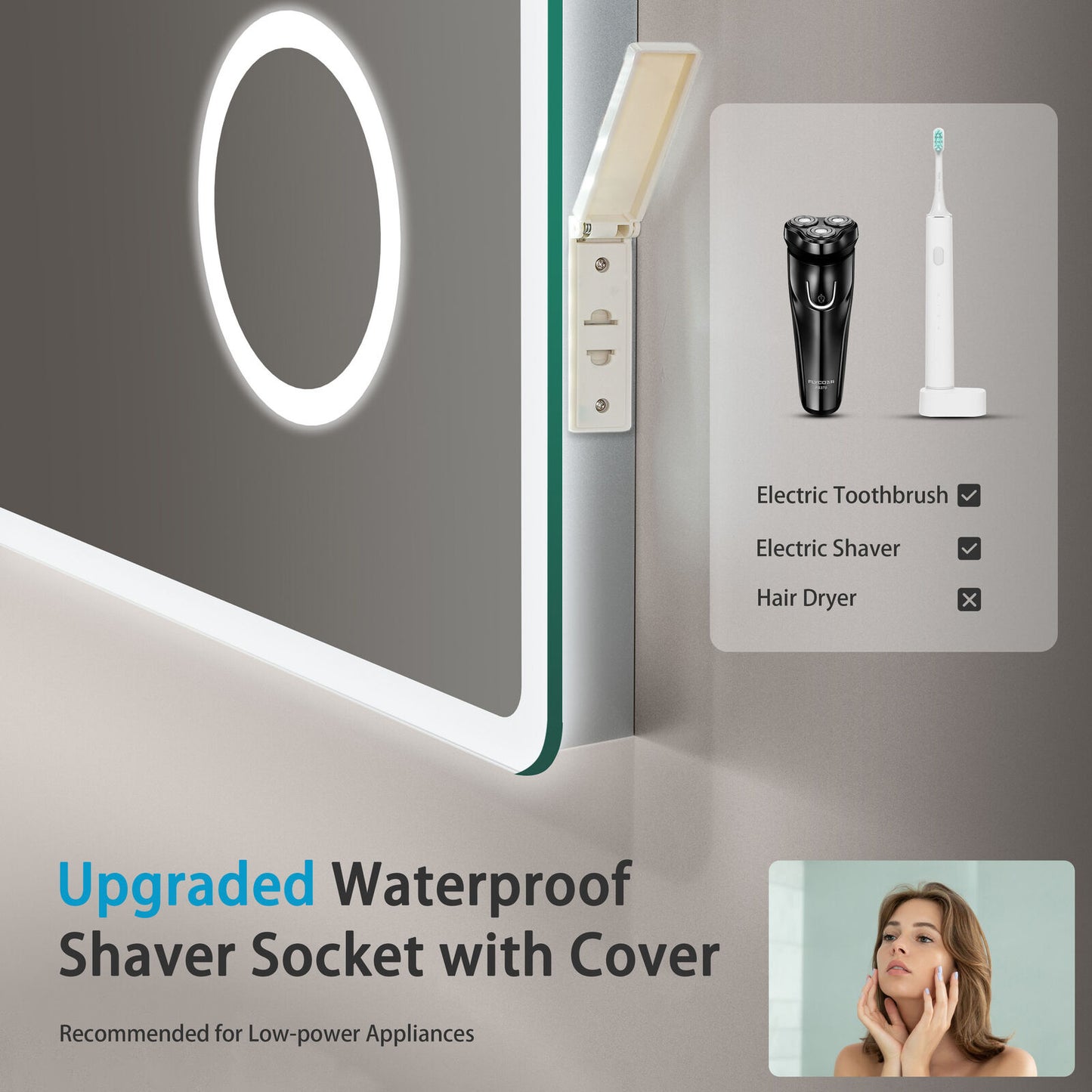 Large LED Bathroom Mirror Demister Shaver Socket 3X Magnifying Touch 90X70CM