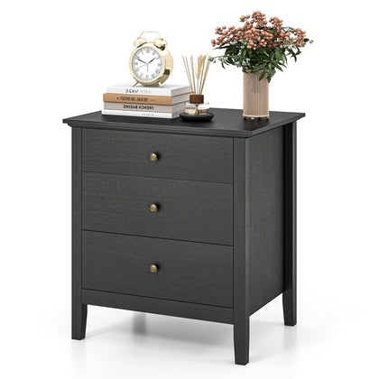 3-Drawer Nightstand Wooden Bed Side Table with Storage(Black)