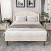 King Bed 150 x 200 cm, Upholstered Bed with Slatted Frame and Headboard, Beige