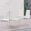 4x White Faux Leather Dining Chairs & White Marble Glass Dining Table Dining Set