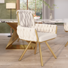 2Pcs Rotatable Dining Chairs Velvet Padded Metal Legs Kitchen Swivel Chair Beige