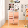 15 Drawers Storage Trolley Mobile Rolling Utility Cart-Peach pink