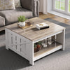 Wood Coffee Table with Storage Square for Living Room Modern Rustic Washed Grey