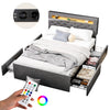 4FT6 Double Bed Frame with 4 Storage Drawers LED Upholstered Headboard HOT
