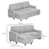 3-Seater L-Shaped Sofa Bed with Storage Pull-Out Convertible Chaise Grey