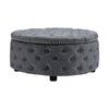 Padded Round Ottoman Living Room Chesterfield Coffee Table Soft Linen Footstool