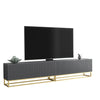 TV Unit I 200cm Wide Cabinet I Grey Fluted Doors I Gold Base I Modern Style