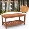 2-Tier Outdoor Patio Rectangle Tea Table Wooden Side Table Coffee Table Brown