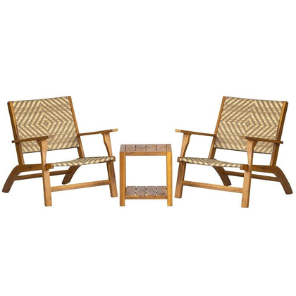 3 Piece Wooden Garden Bistro Set Acacia Wood Table Rattan Chairs Patio Furniture