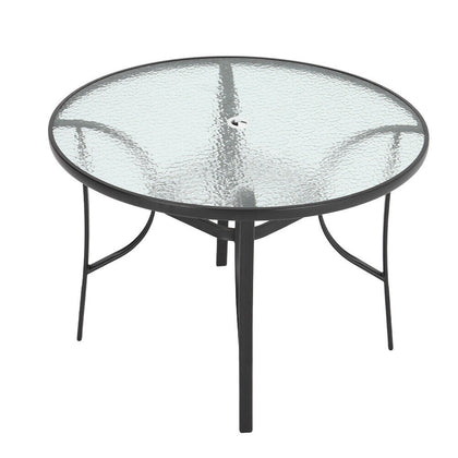 105cm Round Glass Table Black Metal Frame Outdoor Garden Patio Cafe Coffee Table