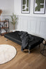 Sofa Bed 2 Seater Black Faux Leather Click Clack Cup Holders Comfy Guest Bed