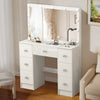 7 Drawers Dressing Table Makeup Desk Dresser with Mirror LED Light Bedroom White