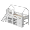 WOODEN KIDS BED 3FT SINGLE TREE HOUSE CANOPY BED MID SLEEPER WITH SLIDE & STAIRS