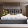 Ottoman Storage Grey Linen Upholstered Bed Frame 5ft King Bed with Headboard