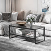 Two-Tier Marble Effect Coffee Table with Metal Frame Living Room Table Black