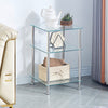 3 Tiers Square Clear Tempered Glass Sofa Side End Table Bedside Table w/ Shelves