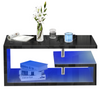 Wooden Coffee Table With Storage High Gloss Sofa End Table LED Light Living Room