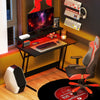 Gaming Desk with LED Lights and Power Outlets, Z Shaped Computer Desk, Black
