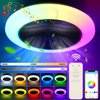 Modern Ceiling Fan with Light Bluetooth APP+Remote Music Speaker RGB Dimmable