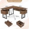 Computer Workstation L-shaped Computer Desk w/Power Outlets-Coffee