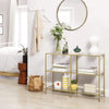 Modern Style Console Table with 3 Tier Shelf and Tempered Glass, Gold