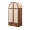 Modern Walnut Wardrobe 79x50x175cm: Fabric Doors, Storage Drawer, Wooden Legs