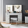 White Dressing Table with Large LED Mirror Wood Makeup Desk 3 Drawers Stool