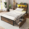 3ft Double Bed Frame Metal Slatted Bed Platform with Headboard & Storage Drawers