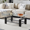 Rectangle Glass Coffee Table Modern Living Room Furniture Shelf White Black Wood